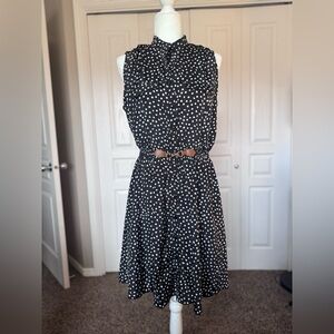R&B Polka Dot Sleeveless Dress with Brown Buckle size Large